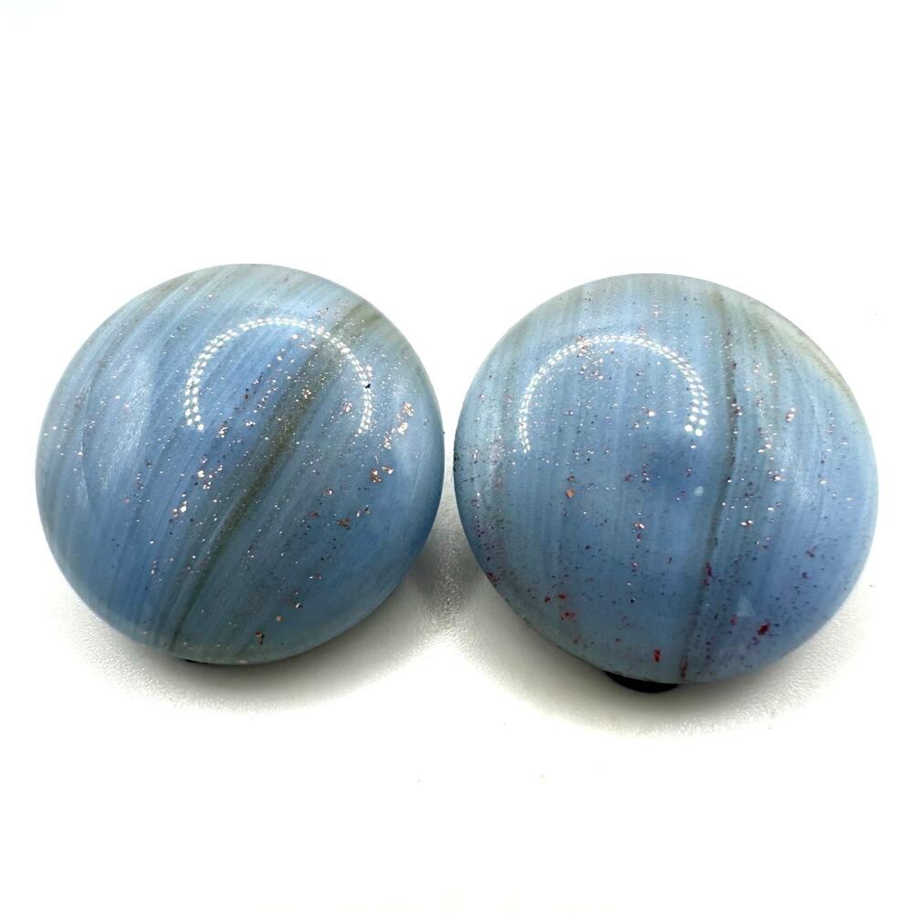 Austria vintage periwinkle blue purple gold glitter art glass clip on earrings